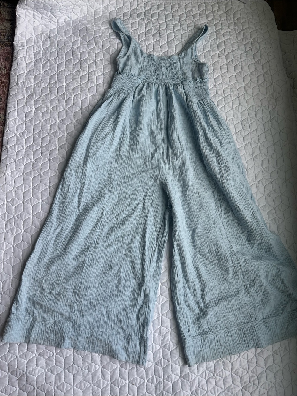 SHEIN Light Blue Smocked Wide-Leg Kids Jumpsuit